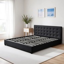 Base Con Cabecera Cama-PD054 de Madera King Lino Color Negro