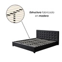 Base Con Cabecera Cama-PD054 de Madera King Lino Color Negro