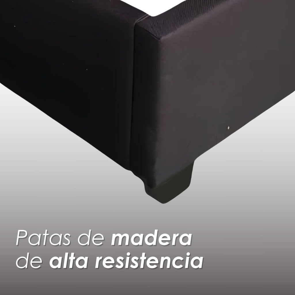 Base Con Cabecera Cama-PD054 de Madera King Lino Color Negro