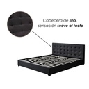 Base Con Cabecera Cama-PD054 de Madera King Lino Color Negro