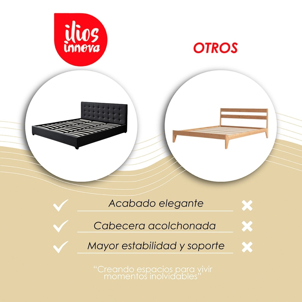 Base Con Cabecera Cama-PD054 de Madera King Lino Color Negro
