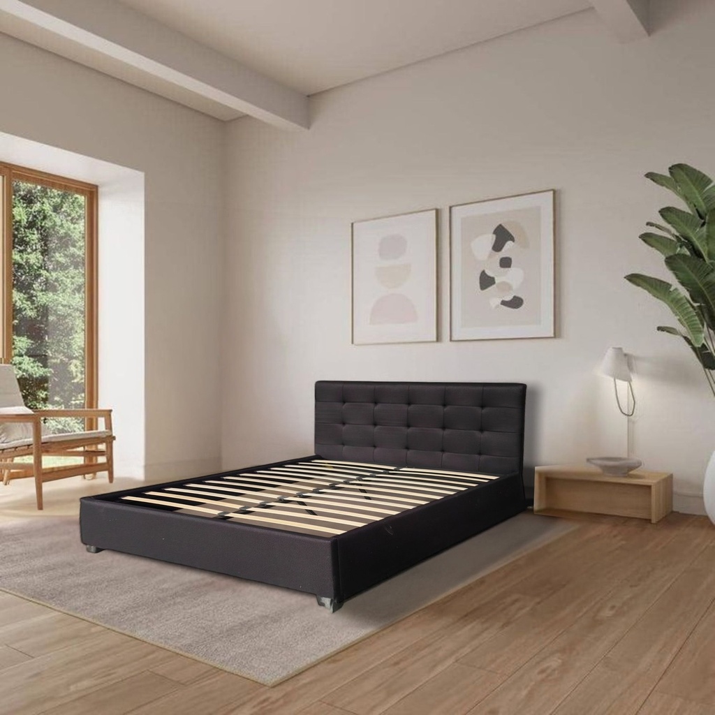 Base Con Cabecera Cama-PD054 de Madera Matrimonial Lino Color Negro