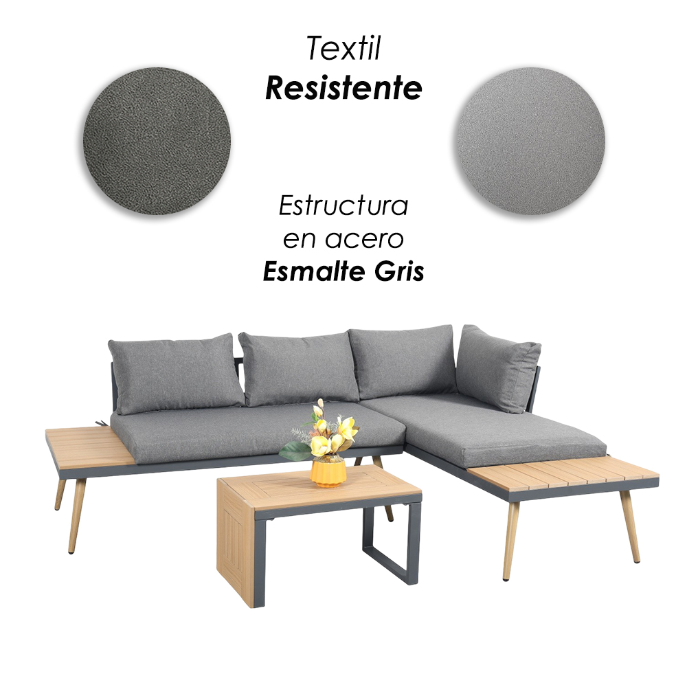 Sala esquinera para jardín en forma de L