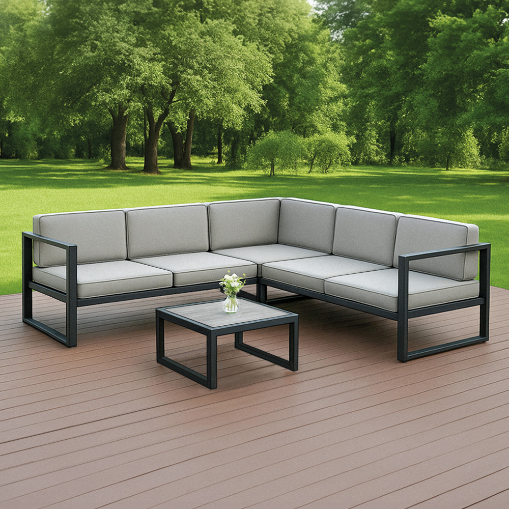 Juego de sala esquinera para jardín de metal color gris