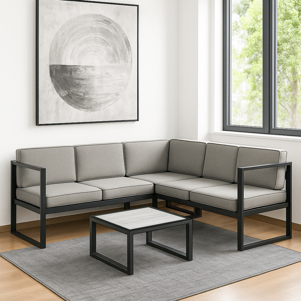 Juego de sala esquinera para jardín de metal color gris