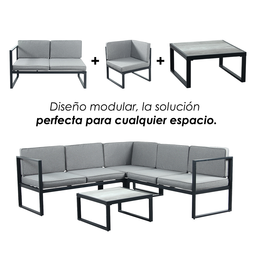 Juego de sala esquinera para jardín de metal color gris