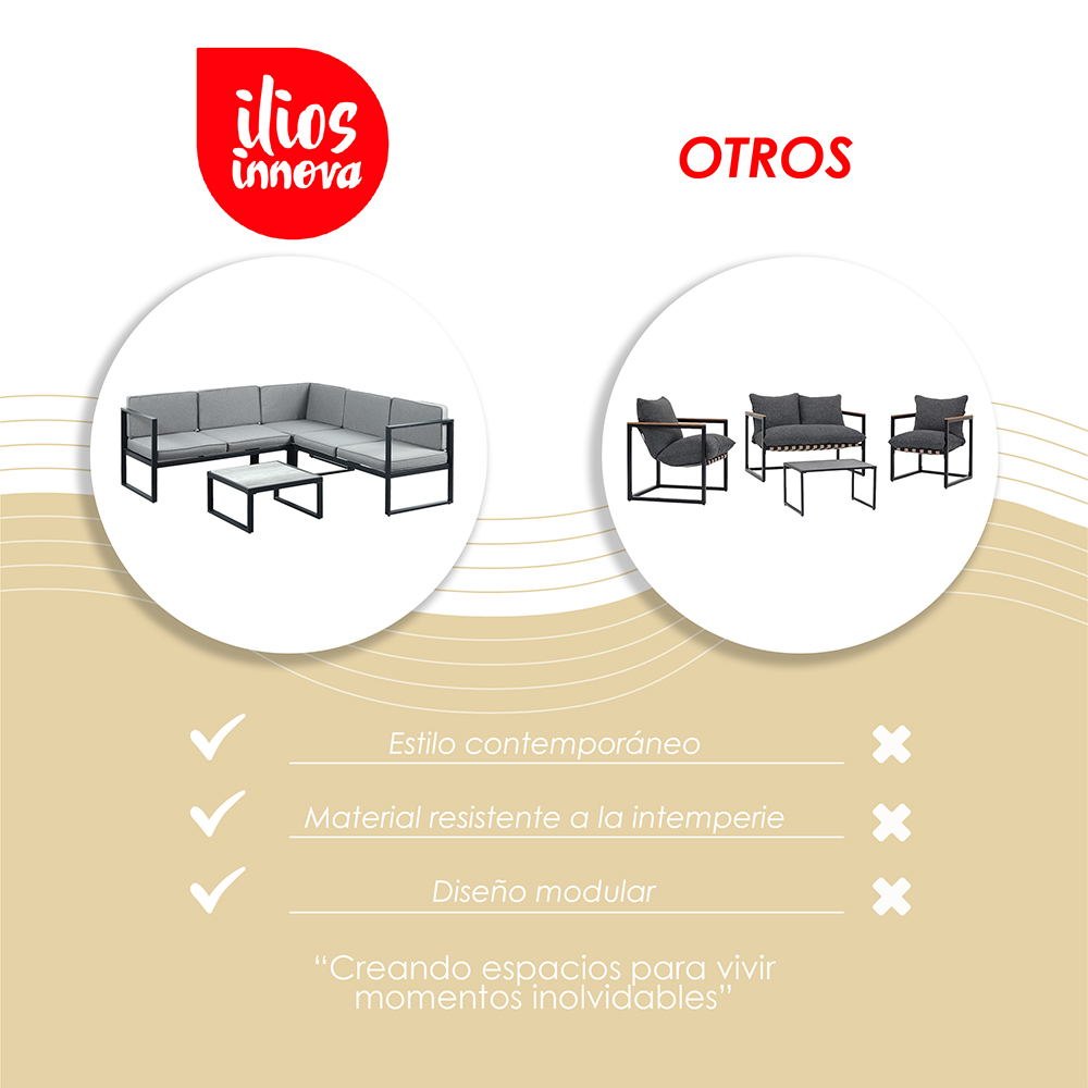 Juego de sala esquinera para jardín de metal color gris
