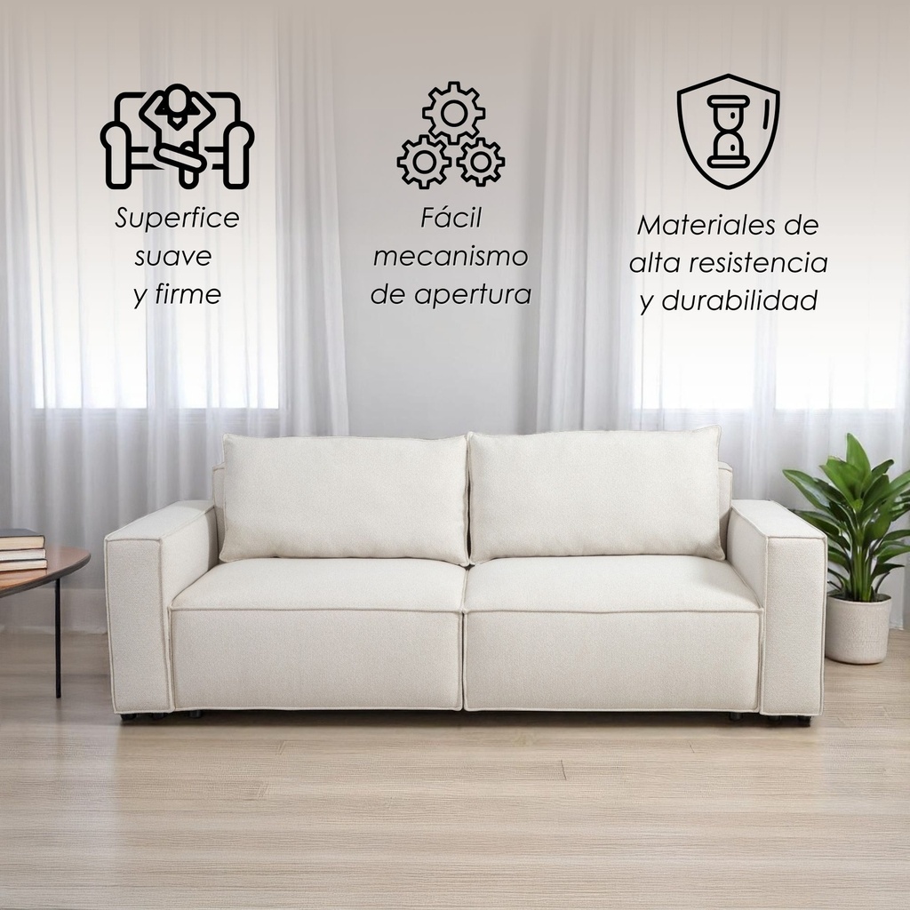Sofa Cama 2 Plazas con antebrazos Beige