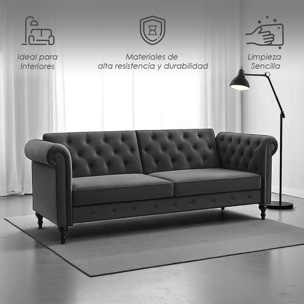 Sofa Cama 2 Plazas con antebrazos Gris velvet