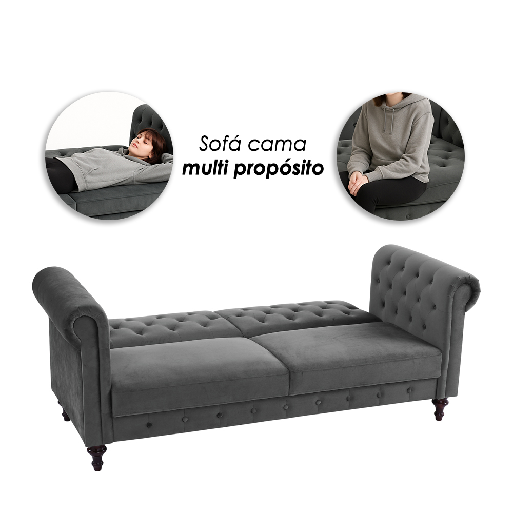 Sofa Cama 2 Plazas con antebrazos Gris velvet