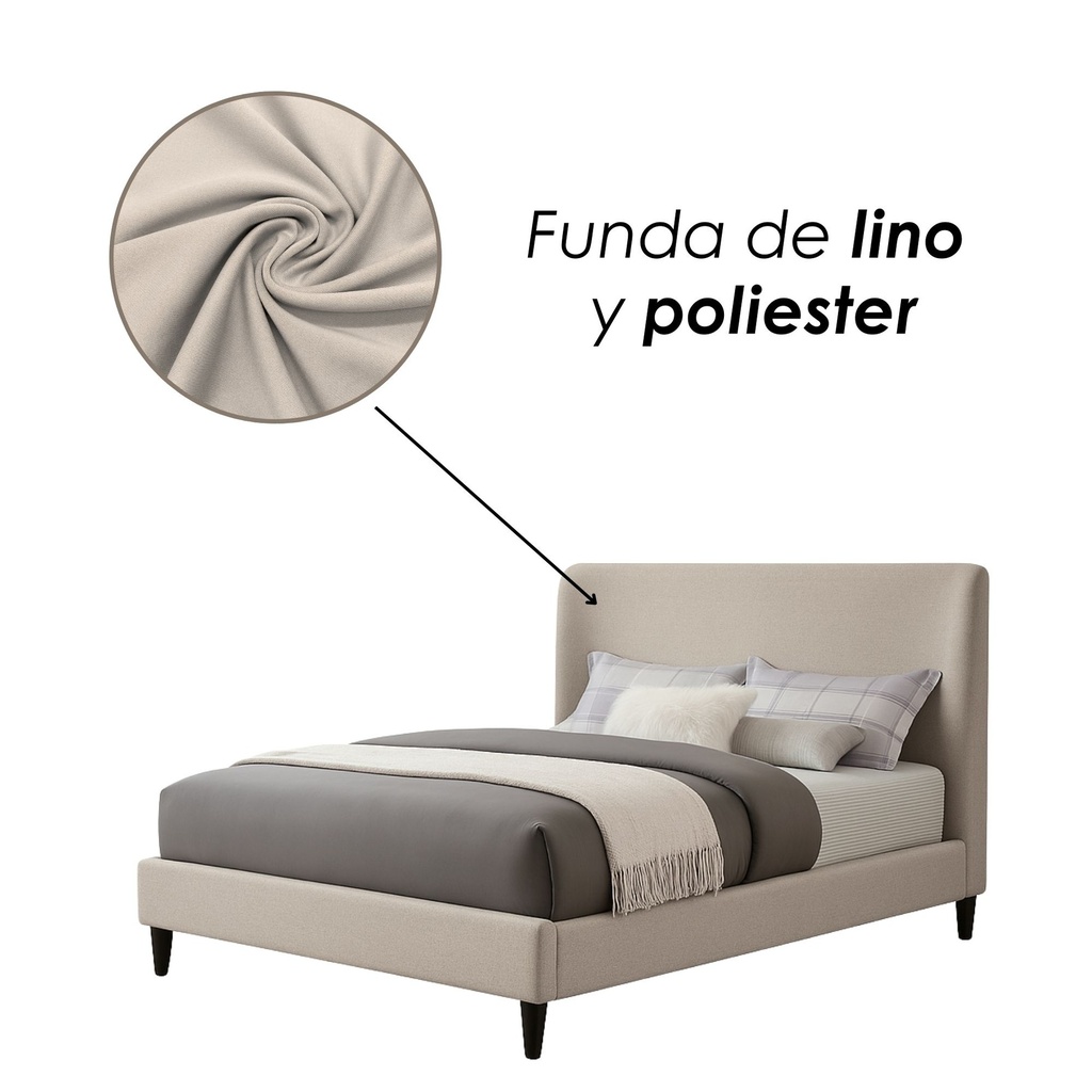 Base Con Cabecera Cama-9569 color Beige de Madera King