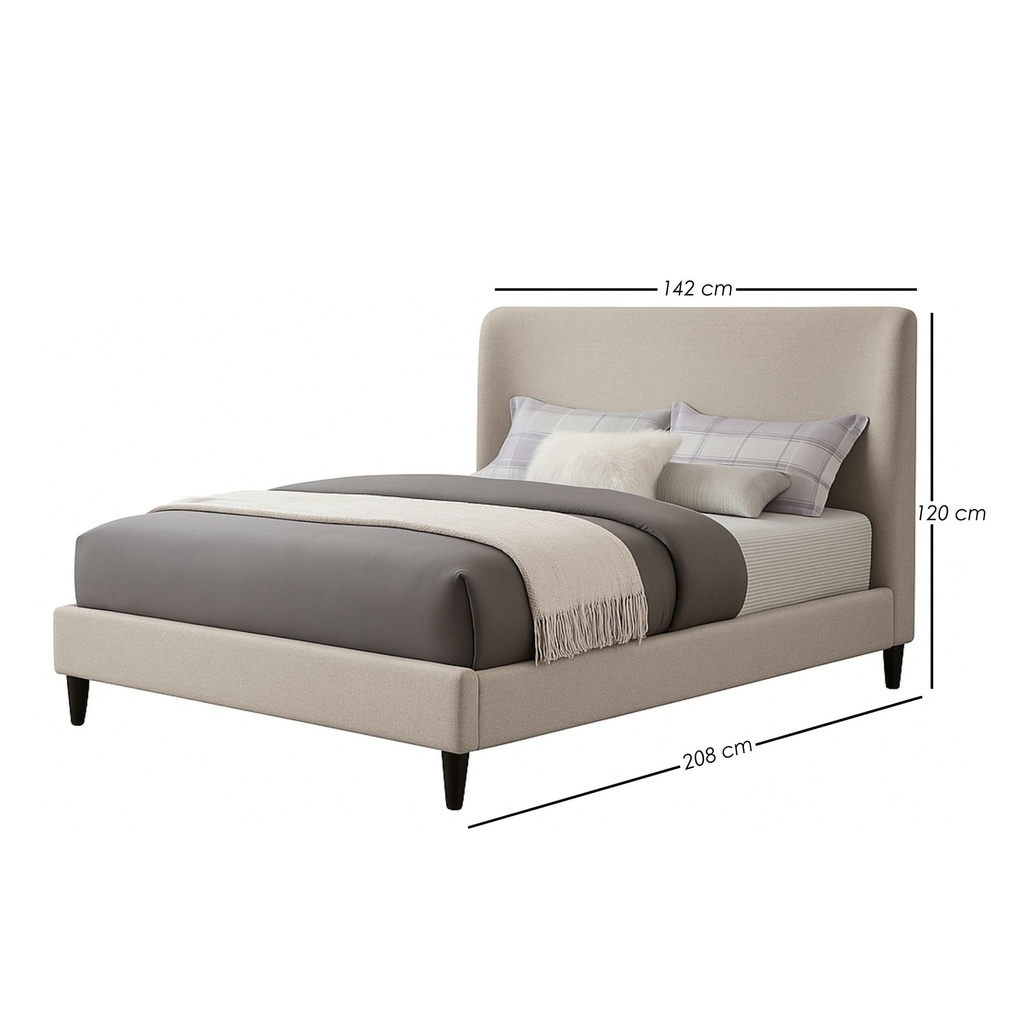 Base Con Cabecera Cama-9569 color Beige de Madera Matrimonial 