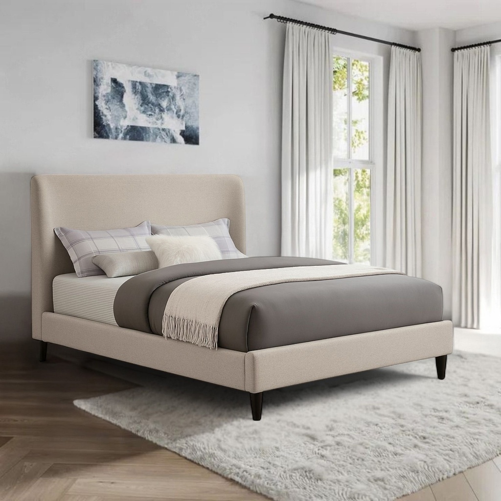 Base Con Cabecera Cama-9569 color Beige de Madera Matrimonial 