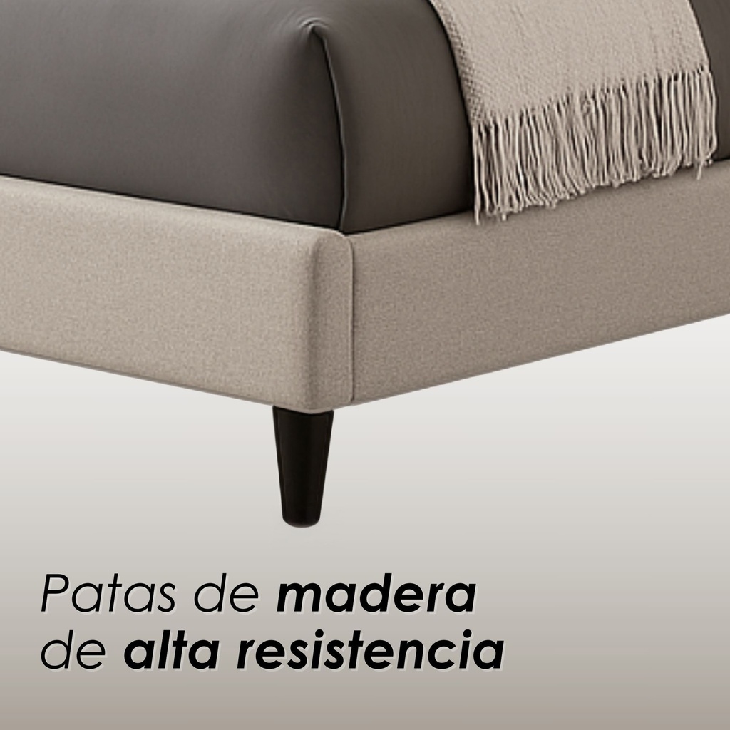 Base Con Cabecera Cama-9569 color Beige de Madera Matrimonial 