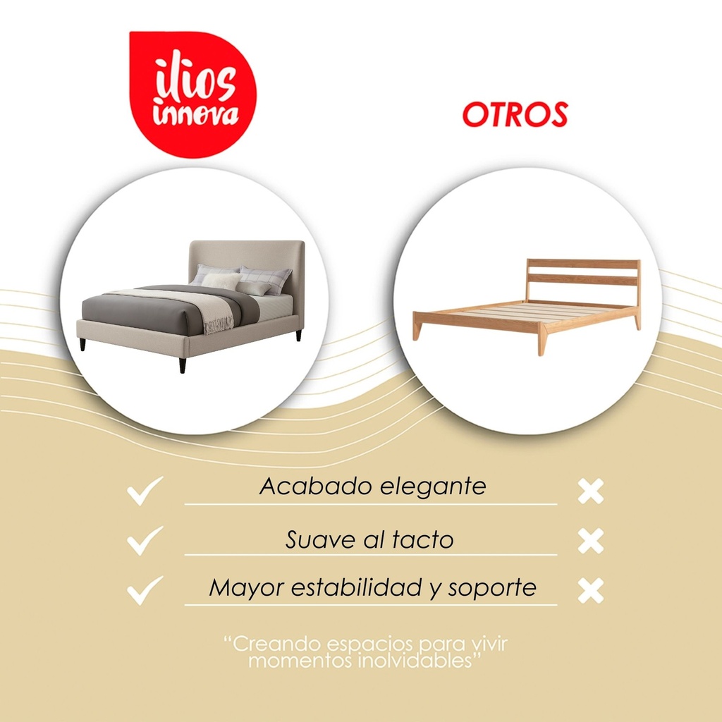 Base Con Cabecera Cama-9569 color Beige de Madera Matrimonial 