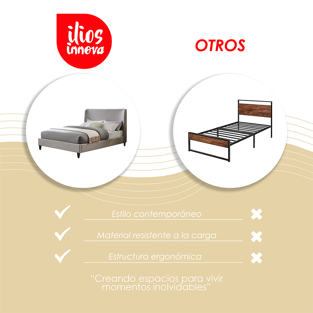 Base Con Cabecera Cama-9569 color gris de Madera Matrimonial 