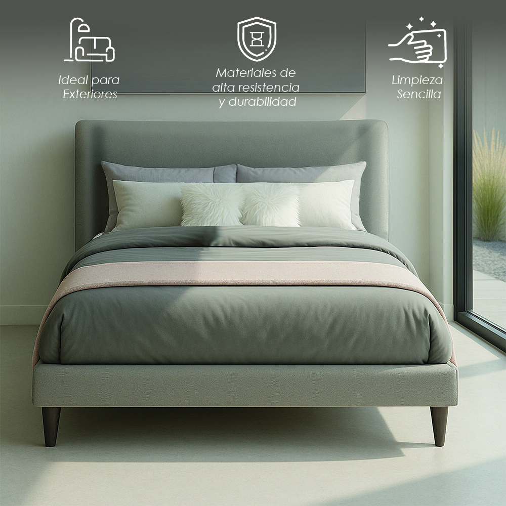 Base Con Cabecera Cama-9569 color gris de Madera King