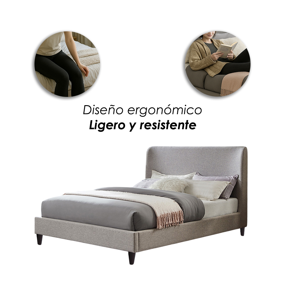 Base Con Cabecera Cama-9569 color gris de Madera King