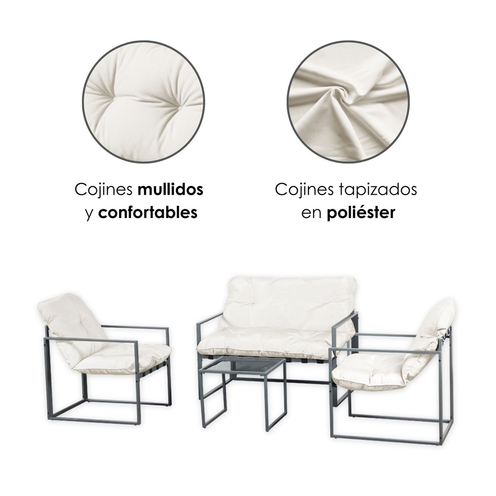 Sala de Jardín de 4 Piezas Blanca Con Marco de Acero