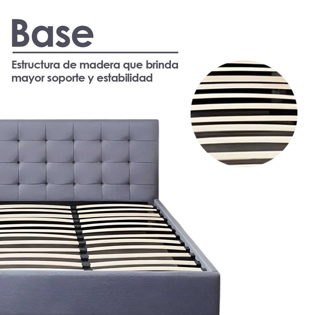 Base Con Cabecera Cama-PD054 de Madera Queen Lino Color Gris