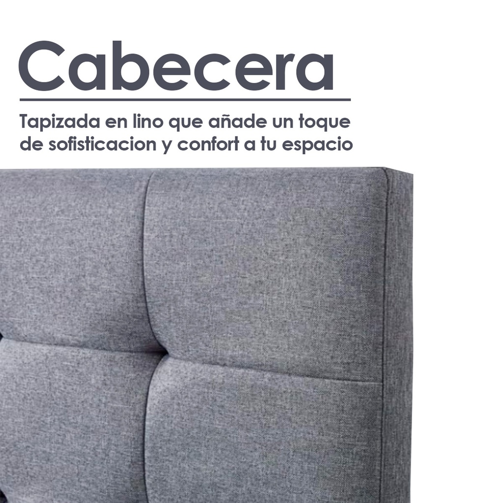 Base Con Cabecera Cama-PD054 de Madera Queen Lino Color Gris