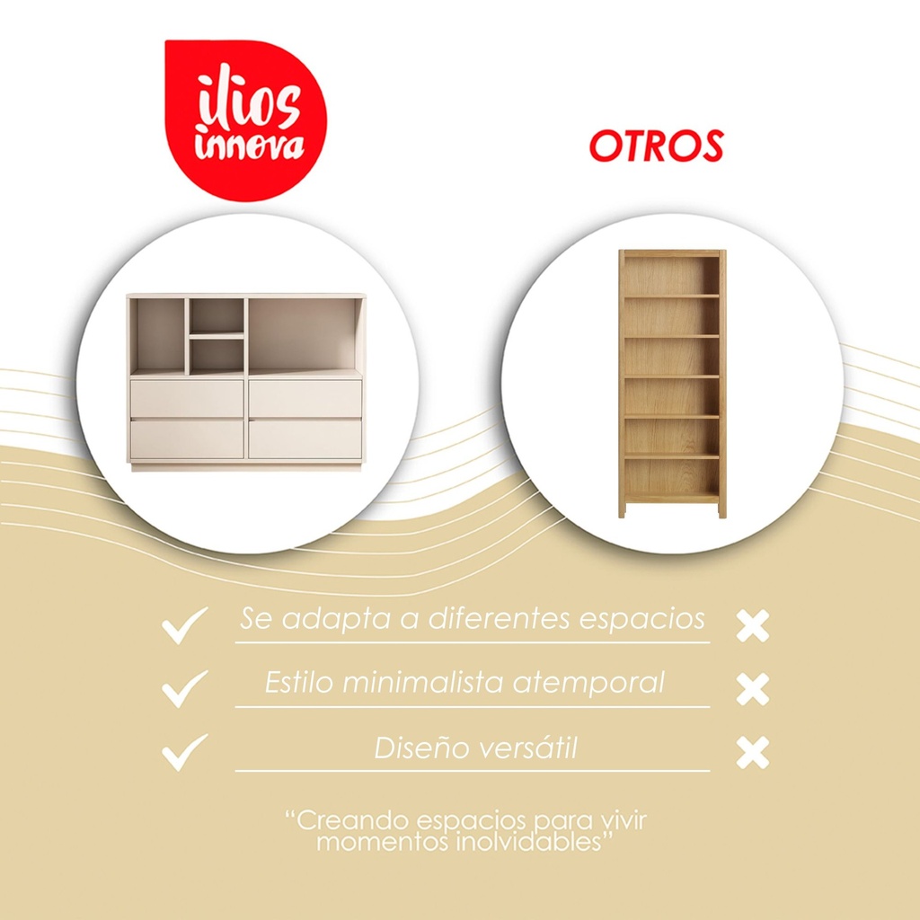 Librero 4 cubos y cajones blanco