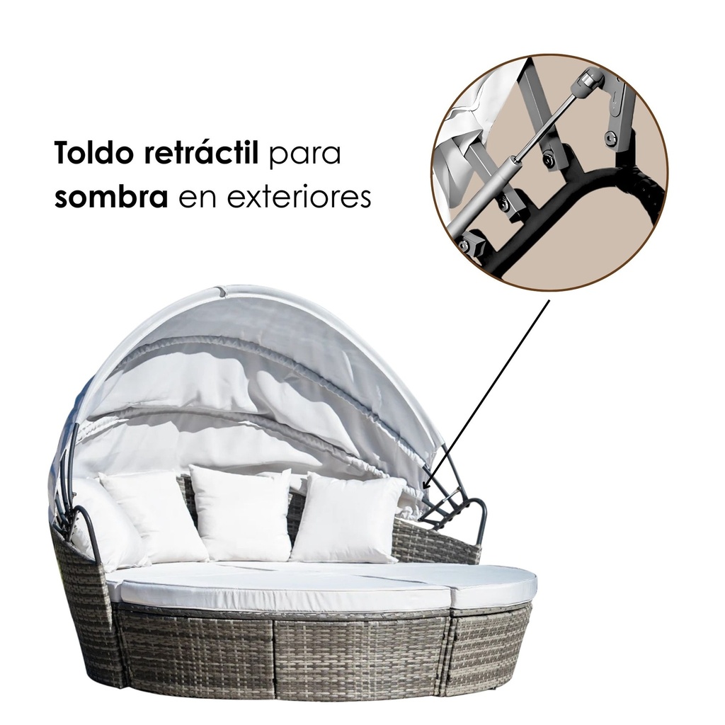 Camastro sala jardín lounge con toldo retráctil Gris