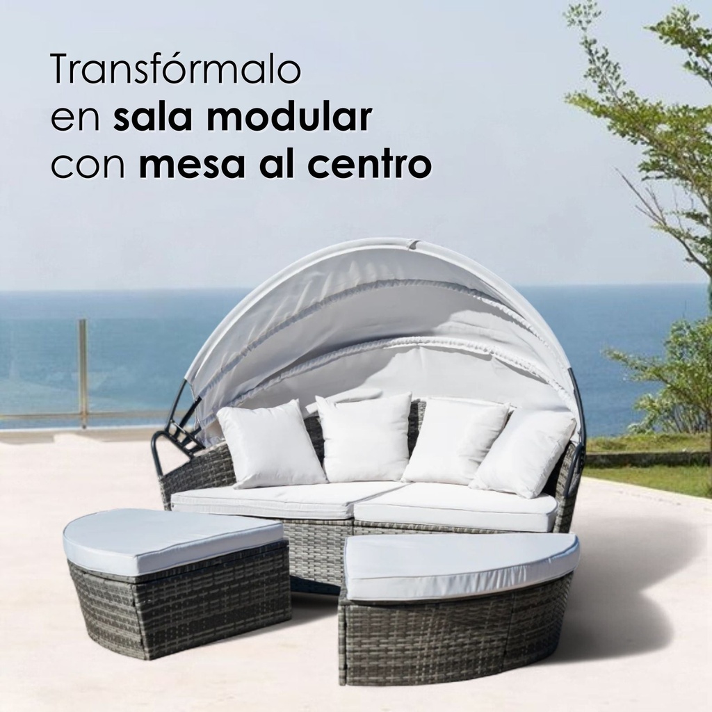 Camastro sala jardín lounge con toldo retráctil Gris