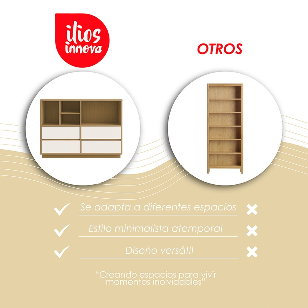 Librero 4 cubos y cajones maple