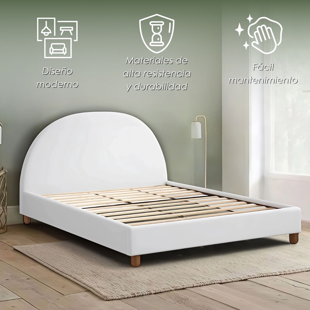 Base Con Cabecera Cama-9572 de Madera King Color Blanco