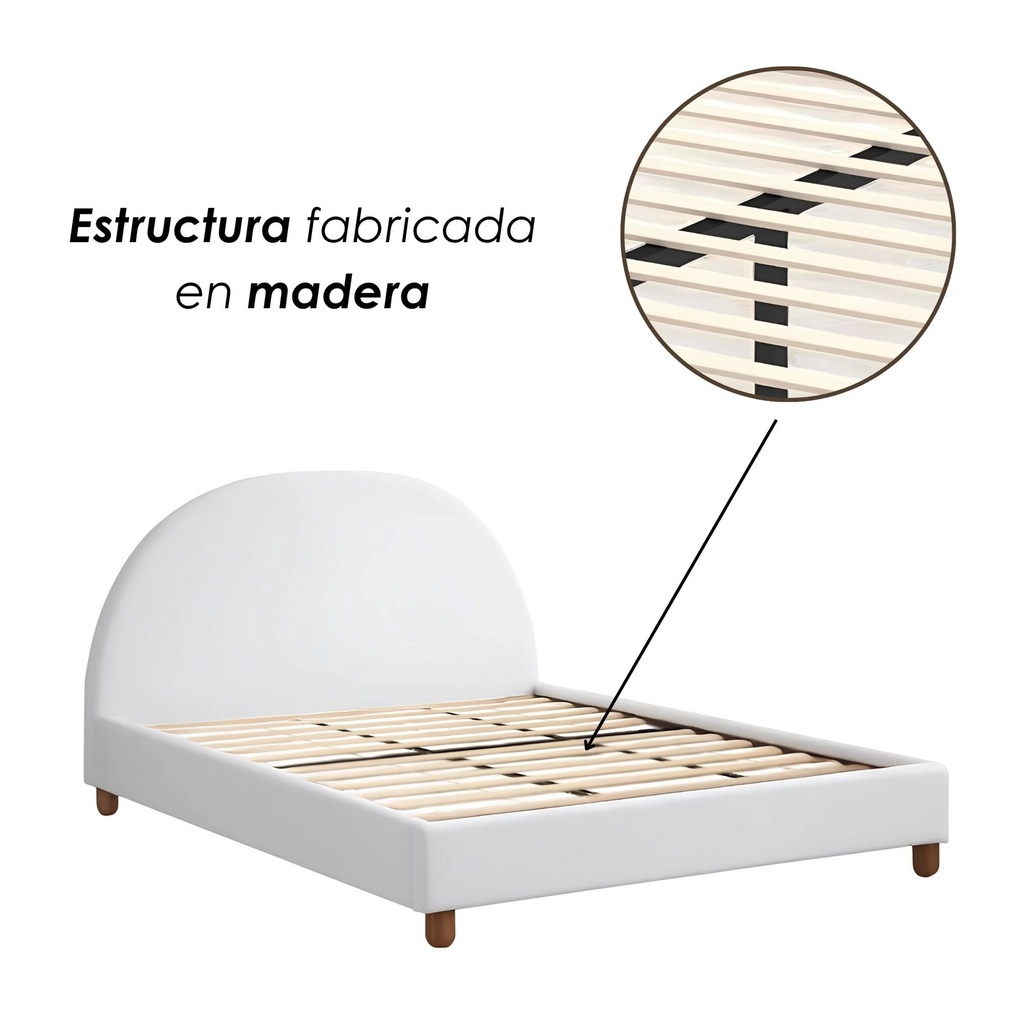 Base Con Cabecera Cama-9572 de Madera King Color Blanco