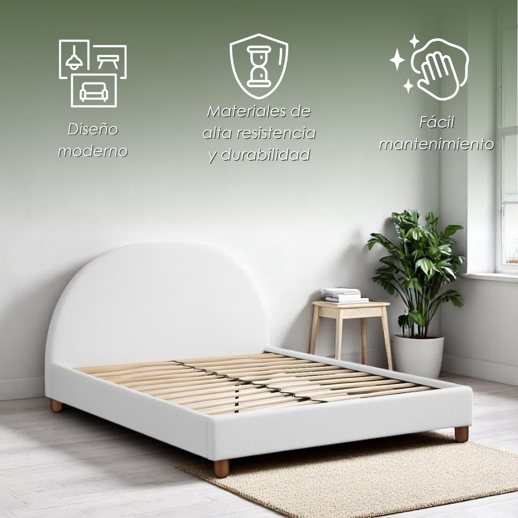 Base Con Cabecera Cama-9572 de Madera Matrimonial Color Blanco