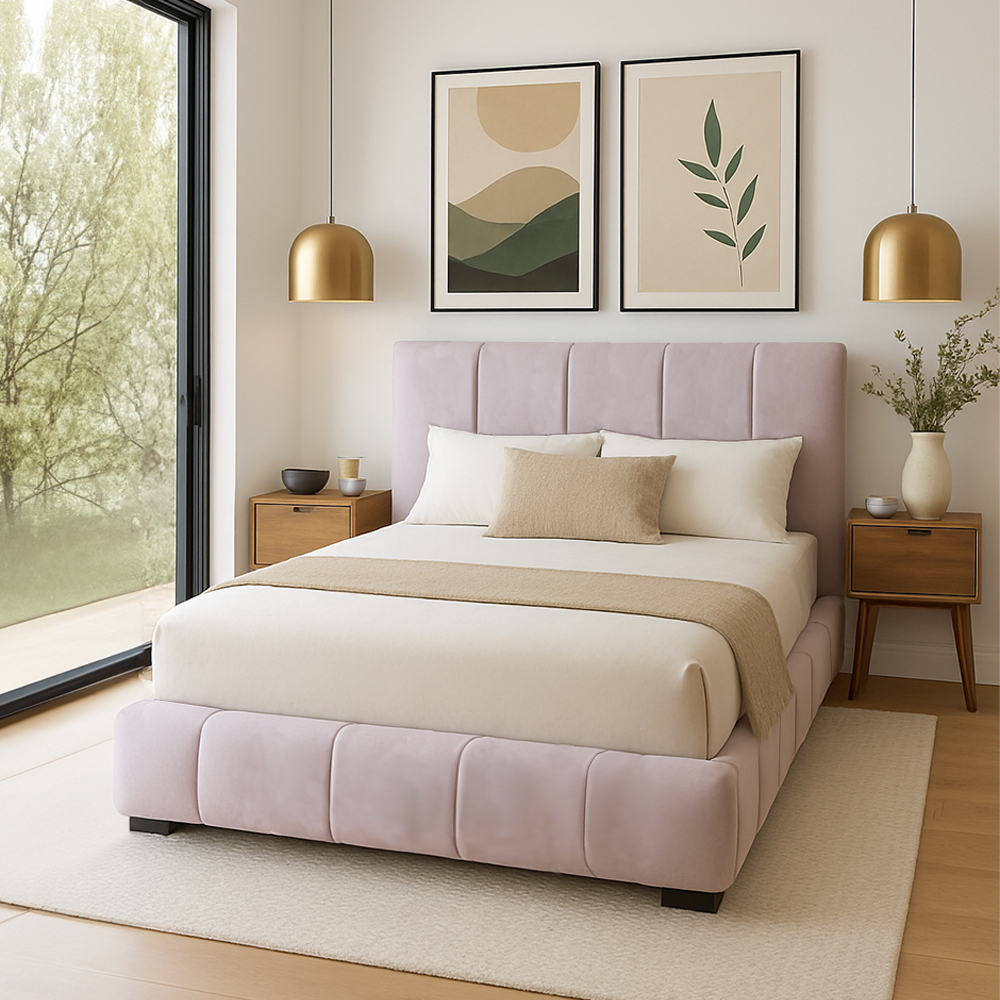 Base Con Cabecera Cama-9524 de Madera King Color Gris