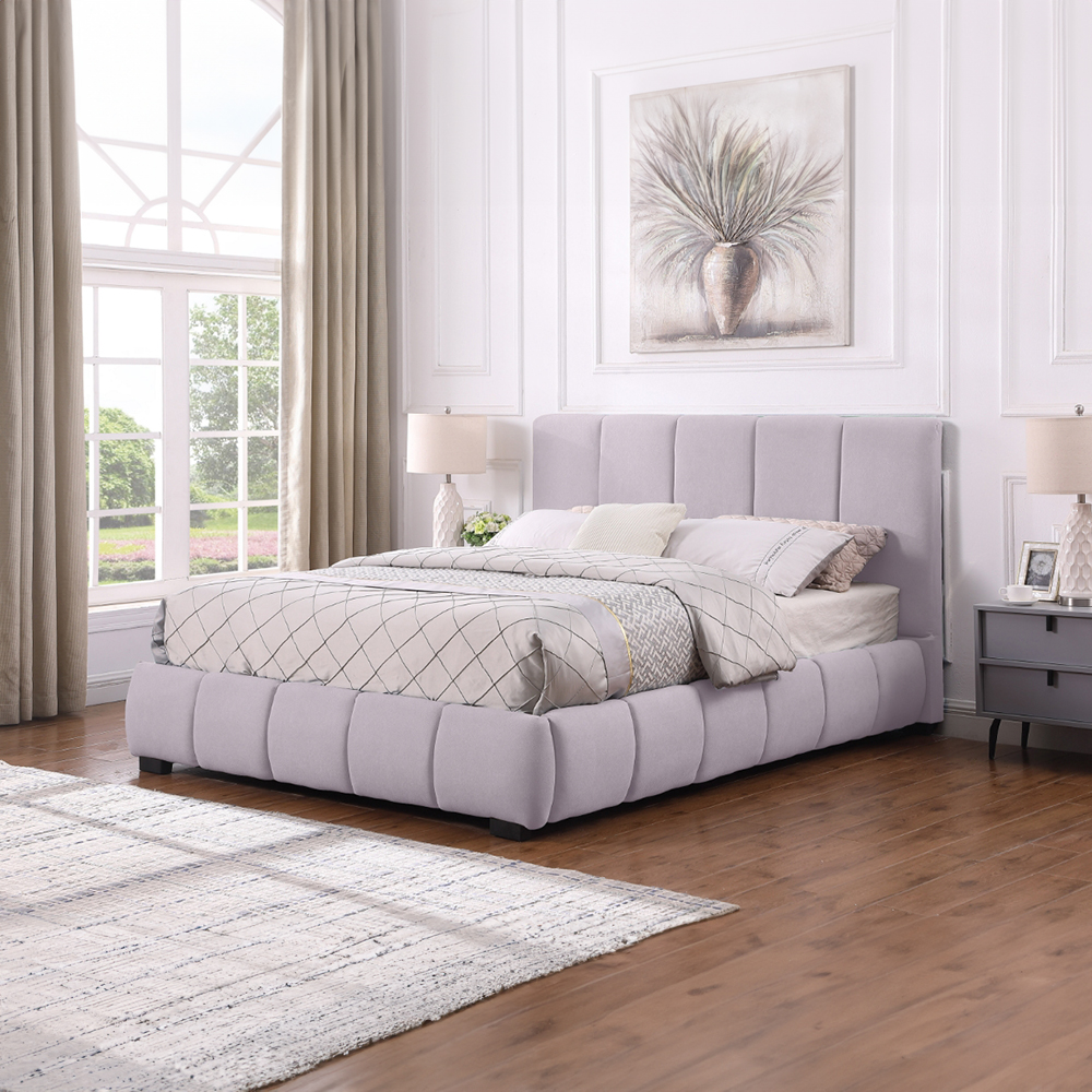 Base Con Cabecera Cama-9524 de Madera Matrimonial Color Azul