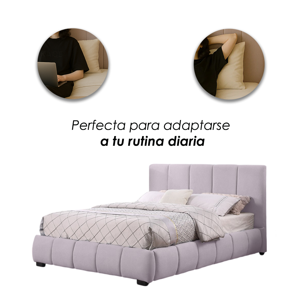 Base Con Cabecera Cama-9524 de Madera Matrimonial Color Azul