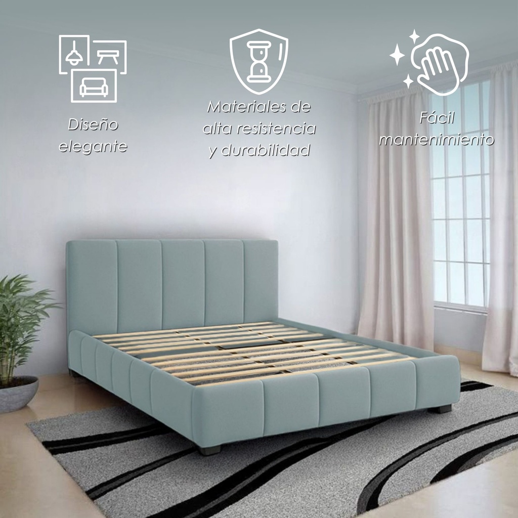 Base Con Cabecera Cama-9524 de Madera King Color Azul