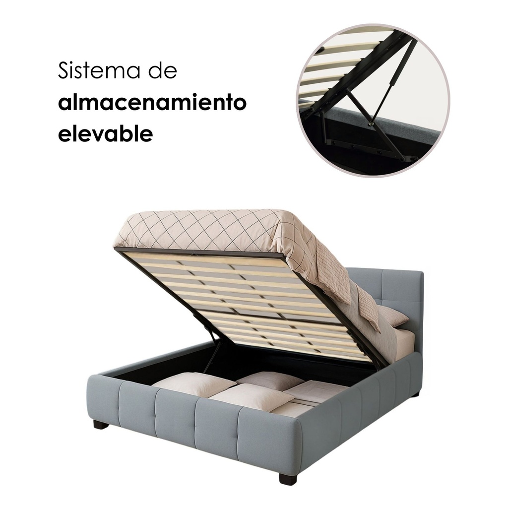 Base Con Cabecera Cama-9524 de Madera King Color Azul