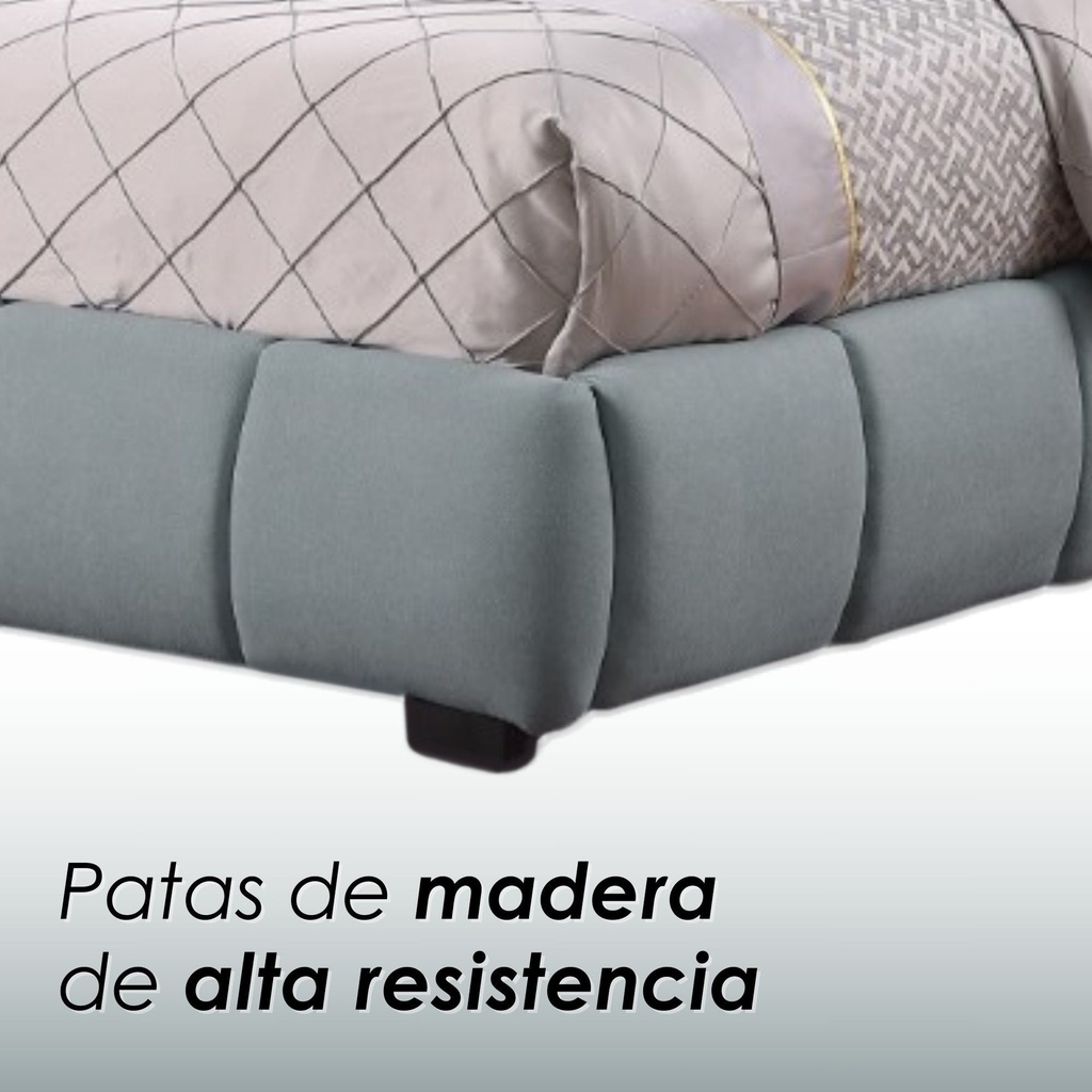 Base Con Cabecera Cama-9524 de Madera King Color Azul