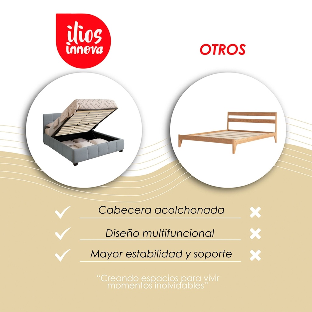 Base Con Cabecera Cama-9524 de Madera King Color Azul