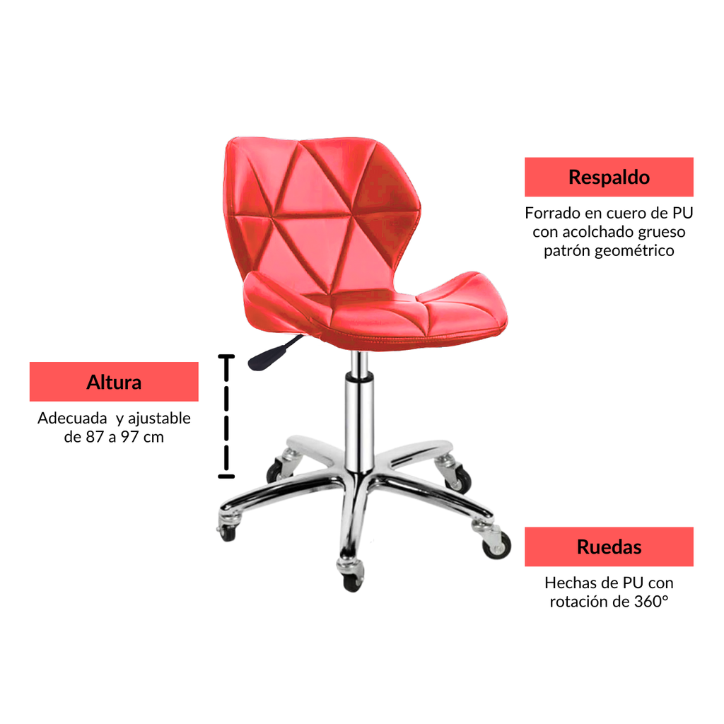 Silla para oficina con respaldo geométrico color rojo