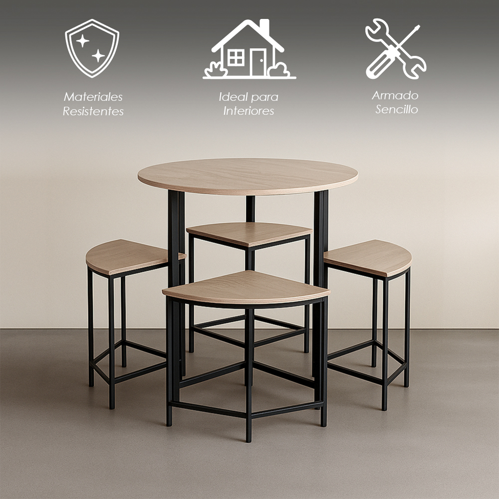 Comedor Redondo Compacto de 5 Piezas 