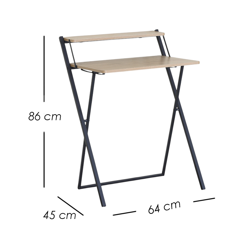 Escritorio minimalista plegable y compacto con repisa