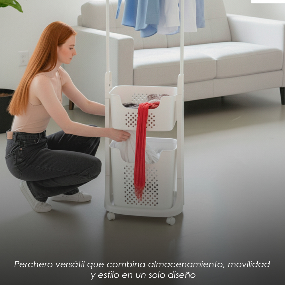 Perchero de Lavandería con Cestas y Ruedas