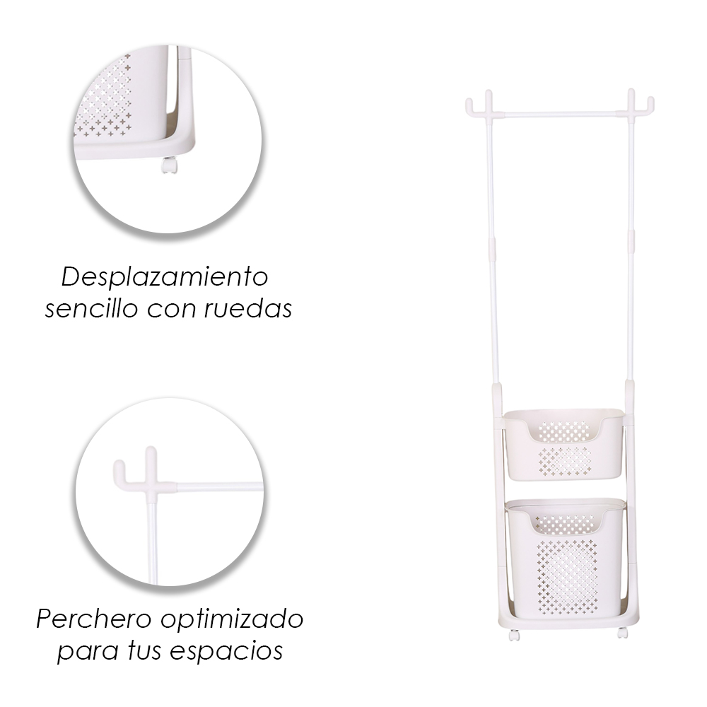 Perchero de Lavandería con Cestas y Ruedas