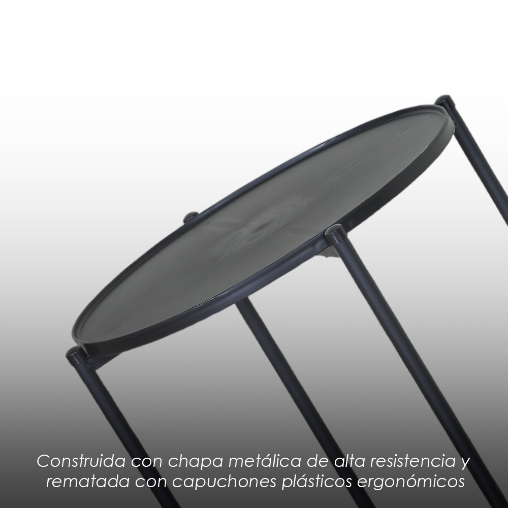 Mesa auxiliar redonda doble nivel negra 