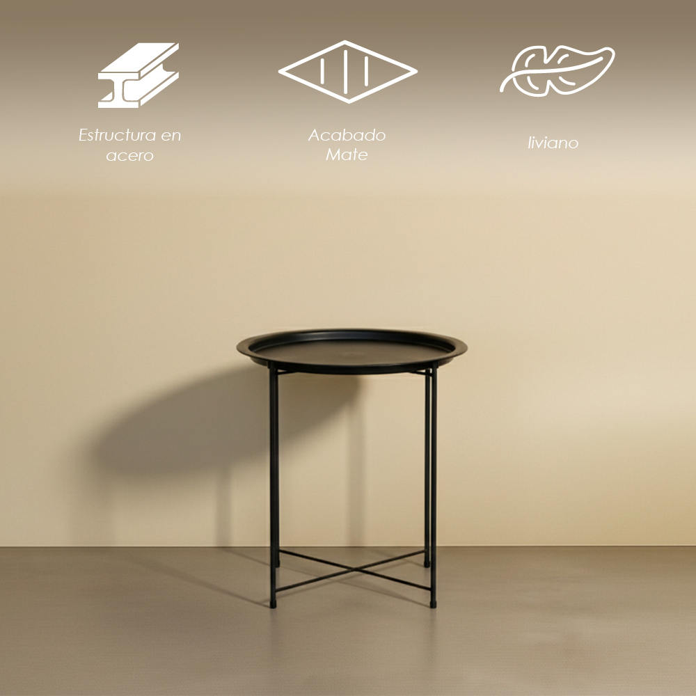 Mesa auxiliar redonda negra minimalista