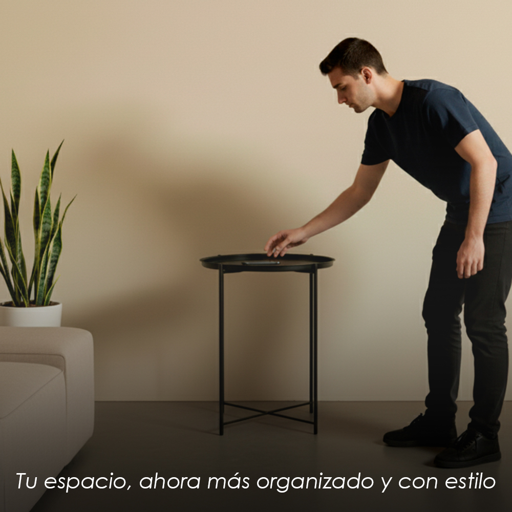 Mesa auxiliar redonda negra minimalista