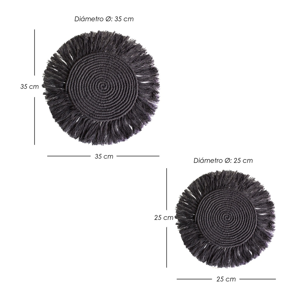 Paquete 4 Manteles Redondos Boho Macramé Negro