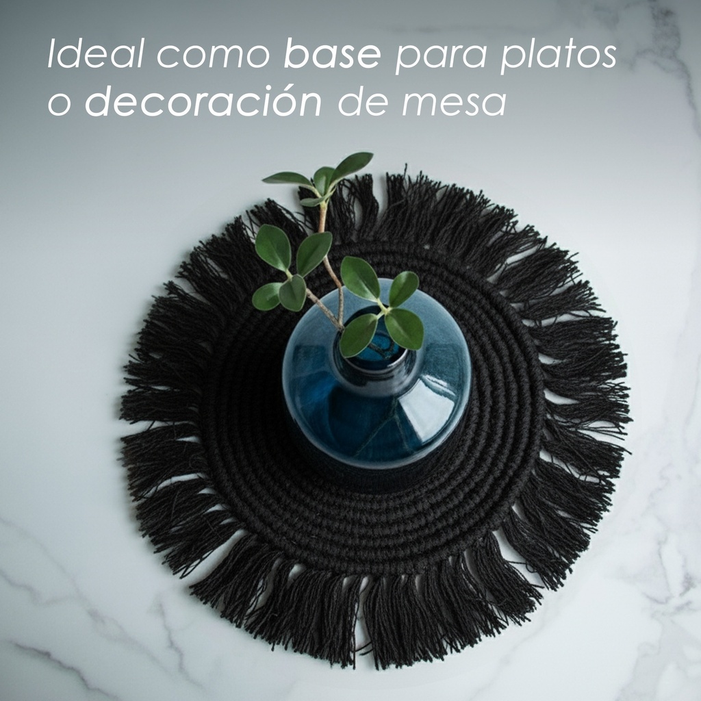 Paquete 4 Manteles Redondos Boho Macramé Negro