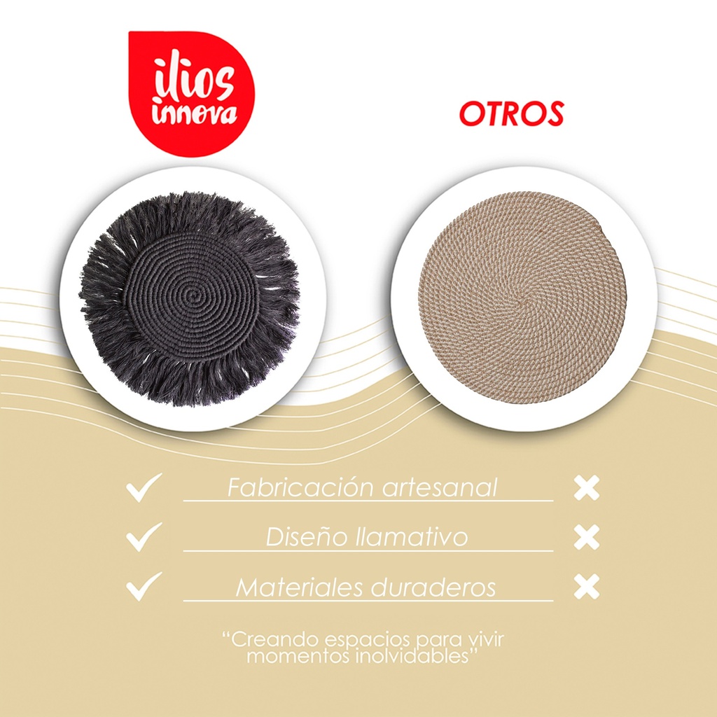 Paquete 4 Manteles Redondos Boho Macramé Negro